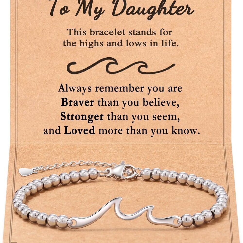 Wave Bracelet Stainless Steel 6.5in+2in Extension Daughter Gift Jewelry